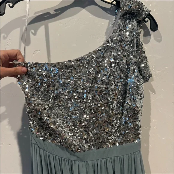 Sachin & Babi Jolie One Shoulder Sequin Gown Steel Blue - Picture 10 of 12